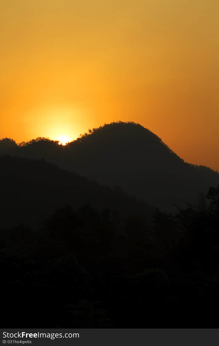 Sunrise high in the mountains in the jungle of Northern Thailand. Sunrise high in the mountains in the jungle of Northern Thailand