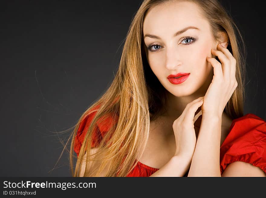 Pretty girl in red dress