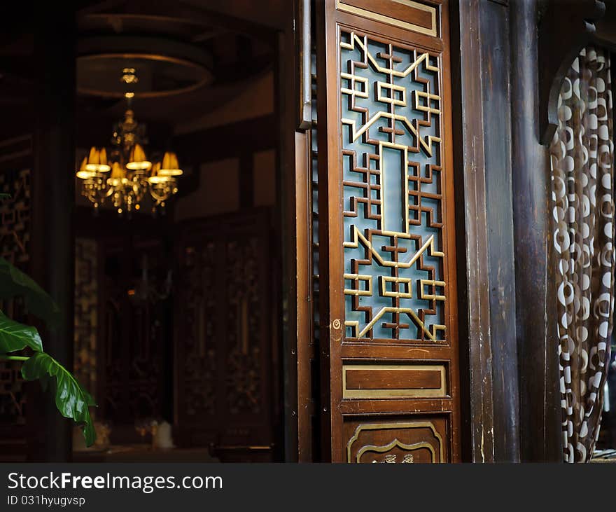 Chinese traditional door with carved patterns