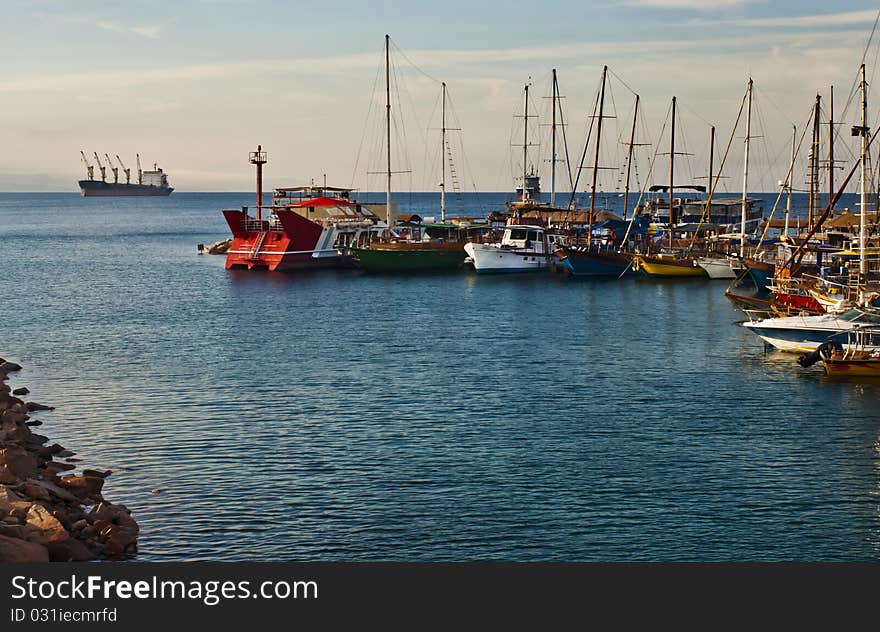 View on marina port in Eilat city, Israel