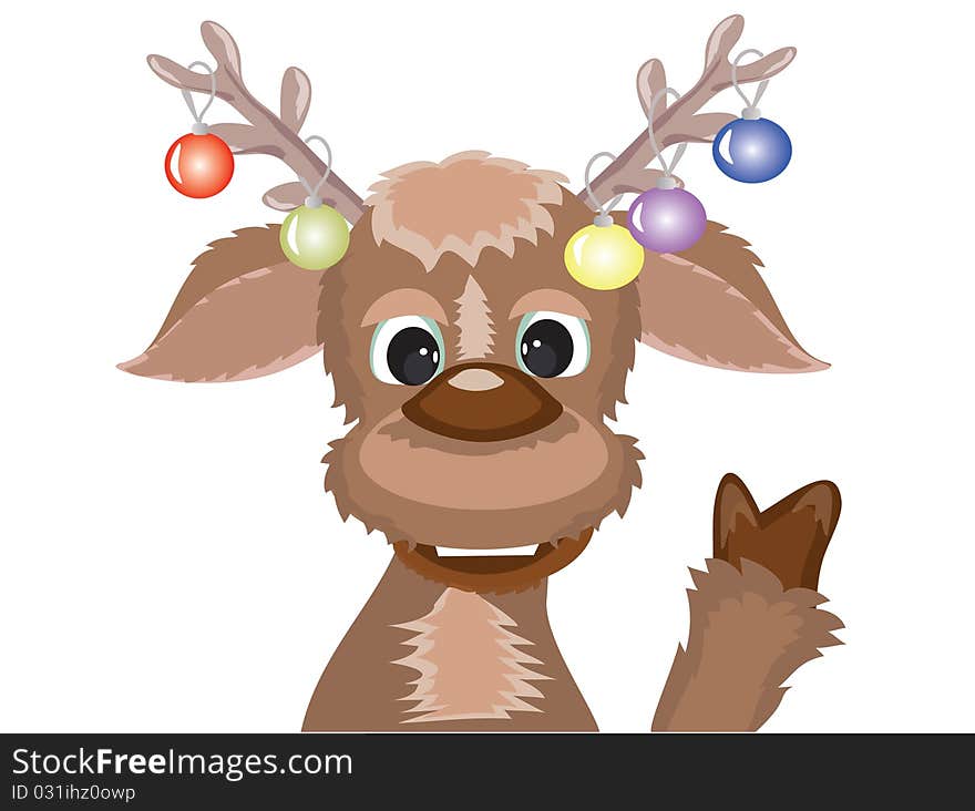 Funny deer with toys on the horns
