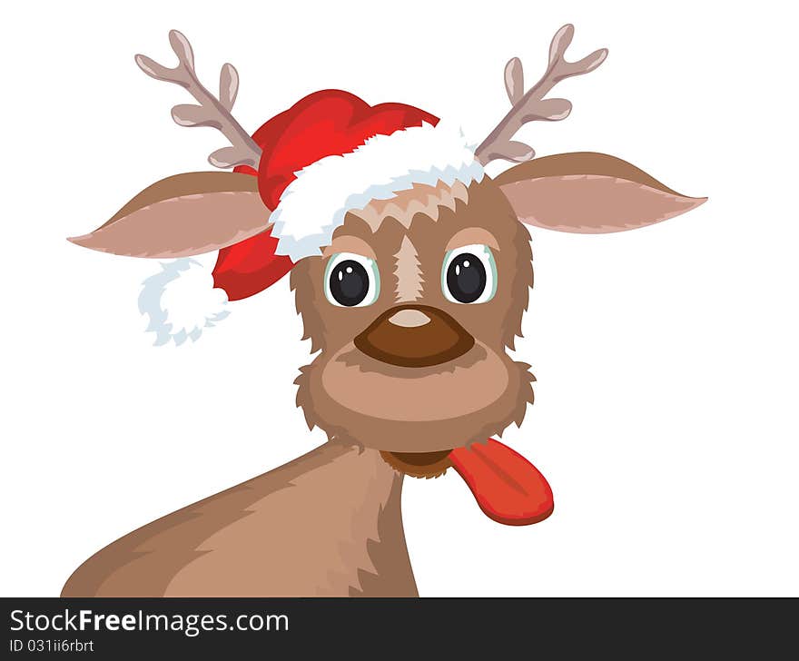 Funny deer in the Santas hat