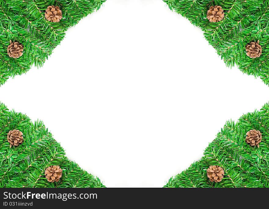 Christmas green framework with Pine needles and cones isolated. Christmas green framework with Pine needles and cones isolated