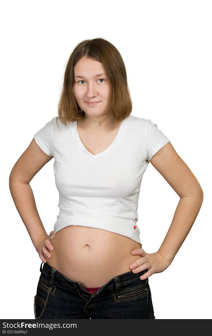 Portrait of pregnant woman over white. Portrait of pregnant woman over white