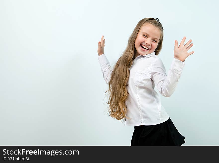 Portrait of cute funny smiling girl indoors