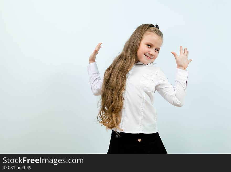 Portrait of cute funny smiling girl indoors