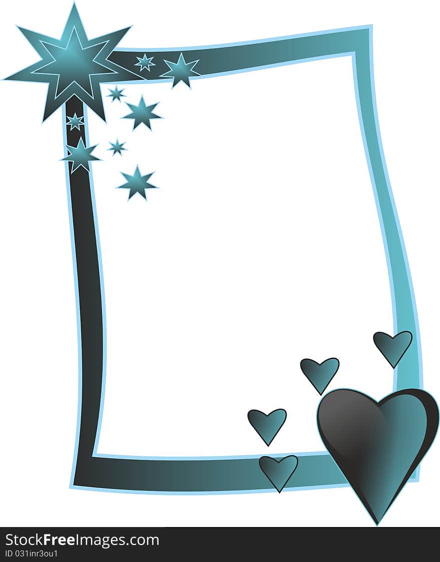 The curved blue frame with hearts and stars