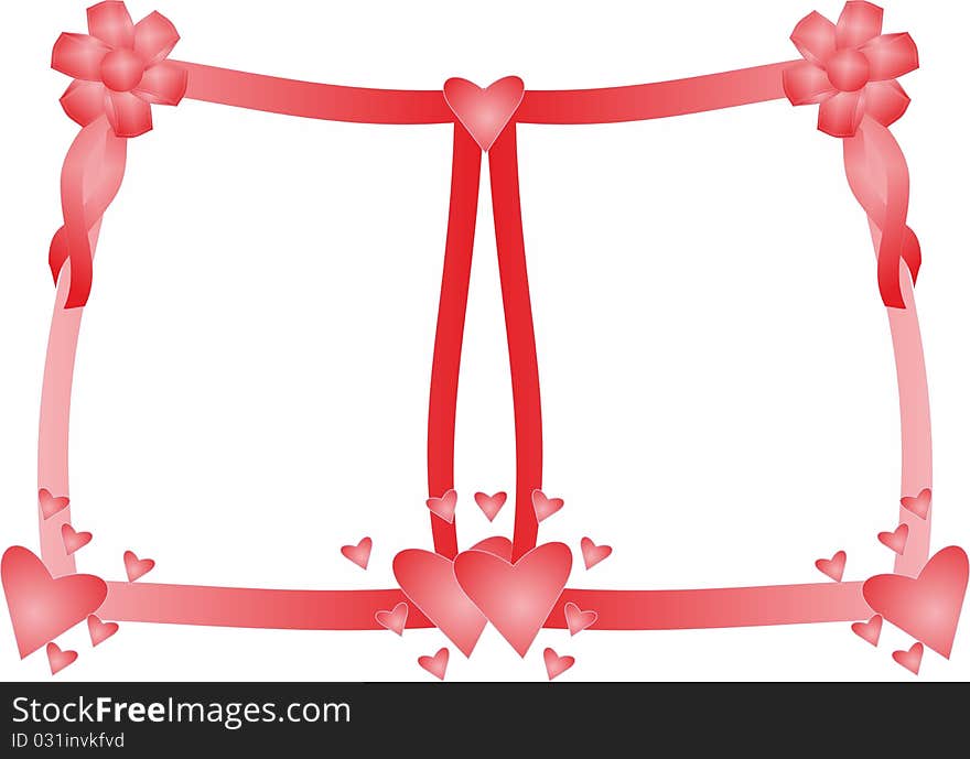 Romantic red box for two with hearts and bows. Romantic red box for two with hearts and bows