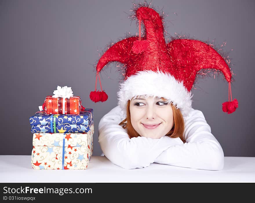 Funny Red-haired Girl In Christmas Cap