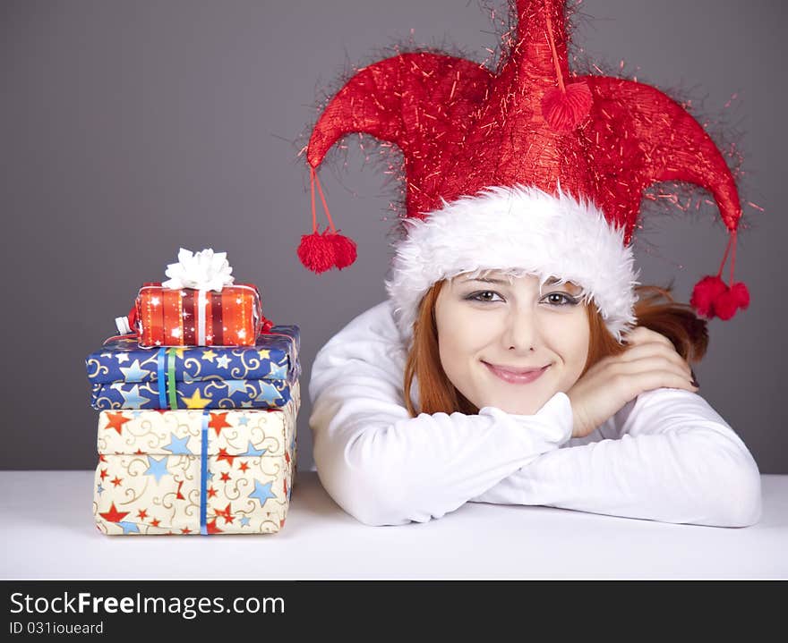 Funny Red-haired Girl In Christmas Cap