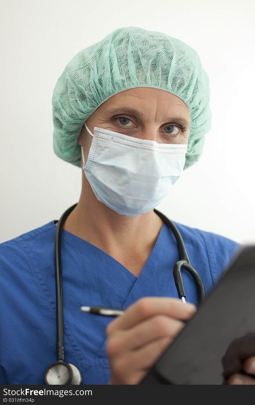 Masked Nurse With Clipboard