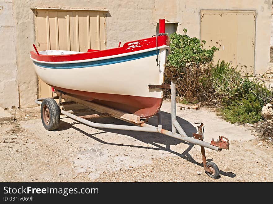 Small fishing boat on trailer. Small fishing boat on trailer