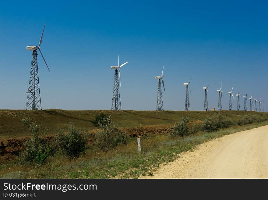 Photo of wind generators form multi megawatt wind farms near simferopol, crimea. Photo of wind generators form multi megawatt wind farms near simferopol, crimea