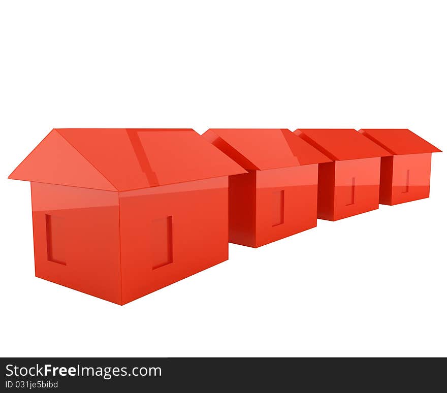 Housing concept illustrating red houses with nice reflections. isolated on white background