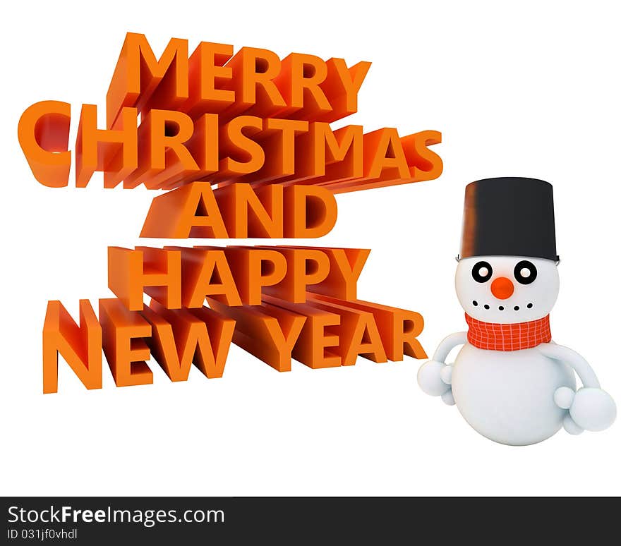 Happy snowman wishes you merry christmas and happy new year. isolated on white. Happy snowman wishes you merry christmas and happy new year. isolated on white