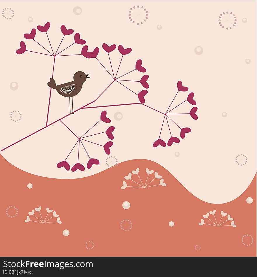 Abstract winter card - bird sitting on a tree