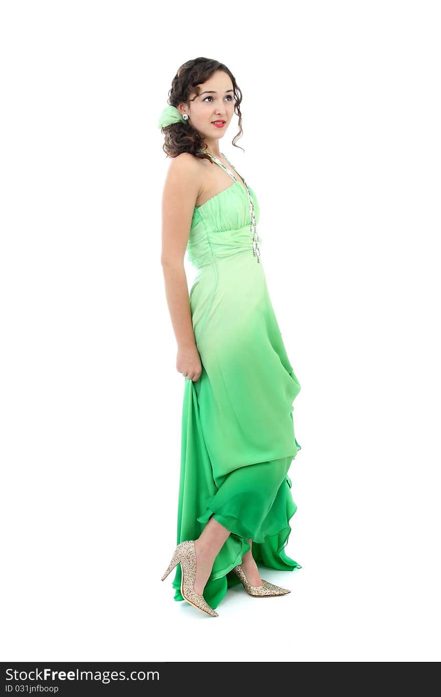 Attractive Woman In Elegant Green Dress