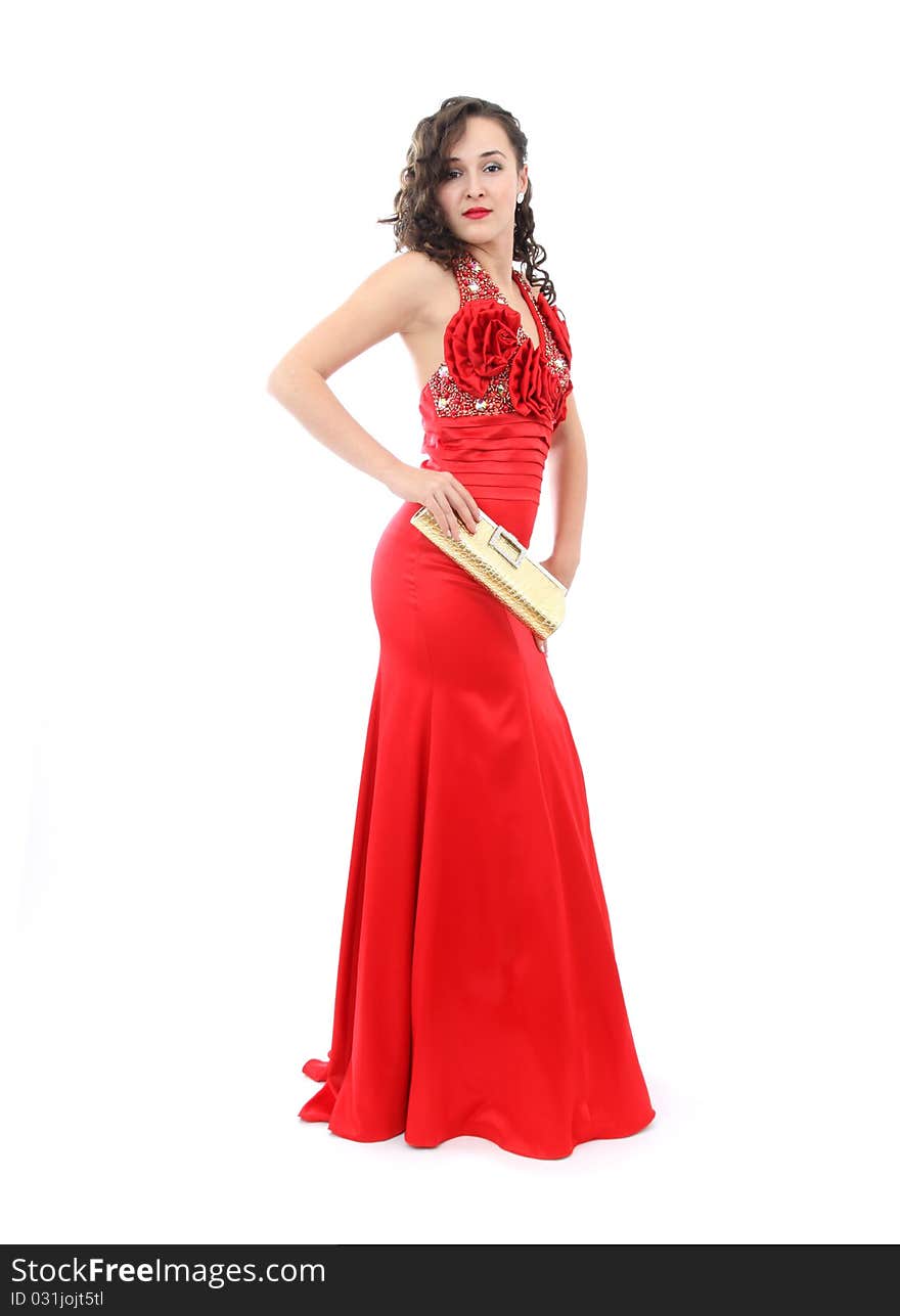 Attractive Young Woman In Elegant Red Dress