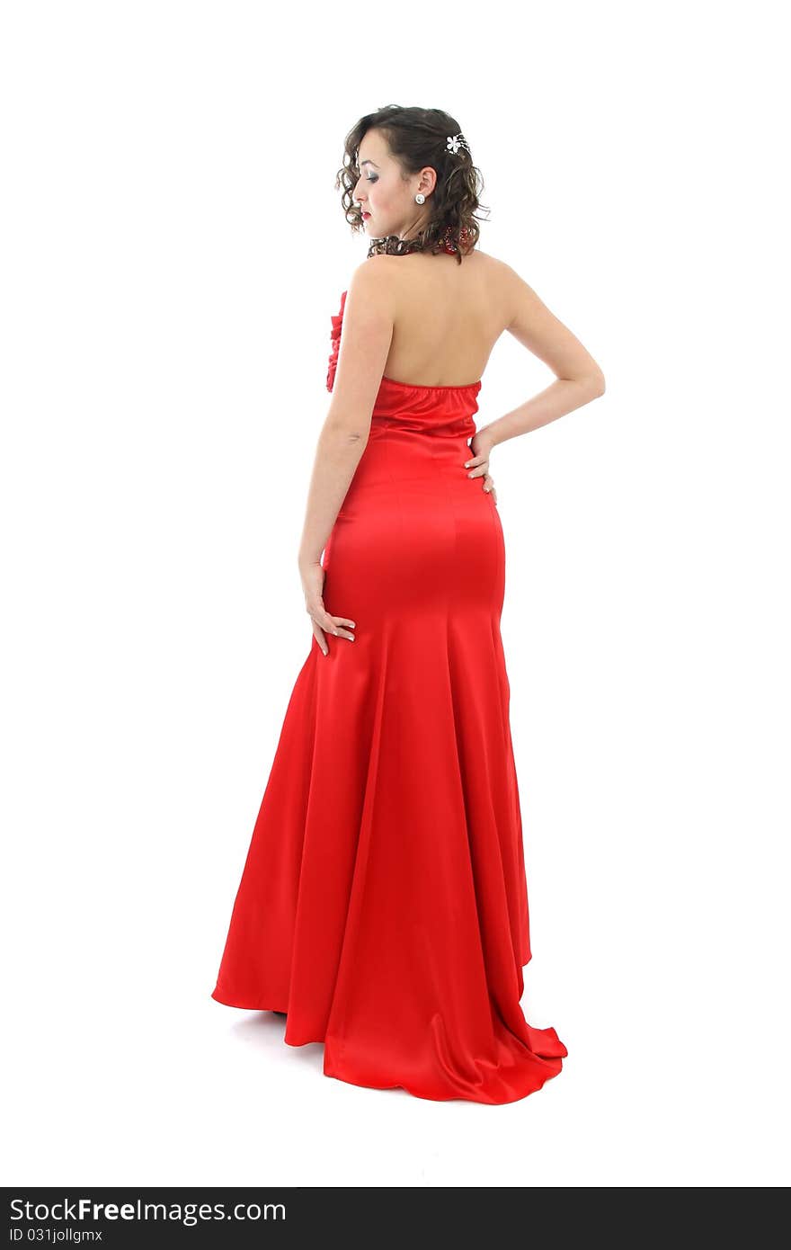 Attractive young woman in elegant red dress