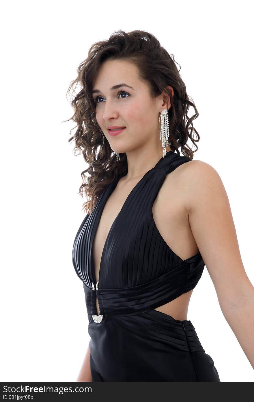 Attractive young woman in elegant black dress