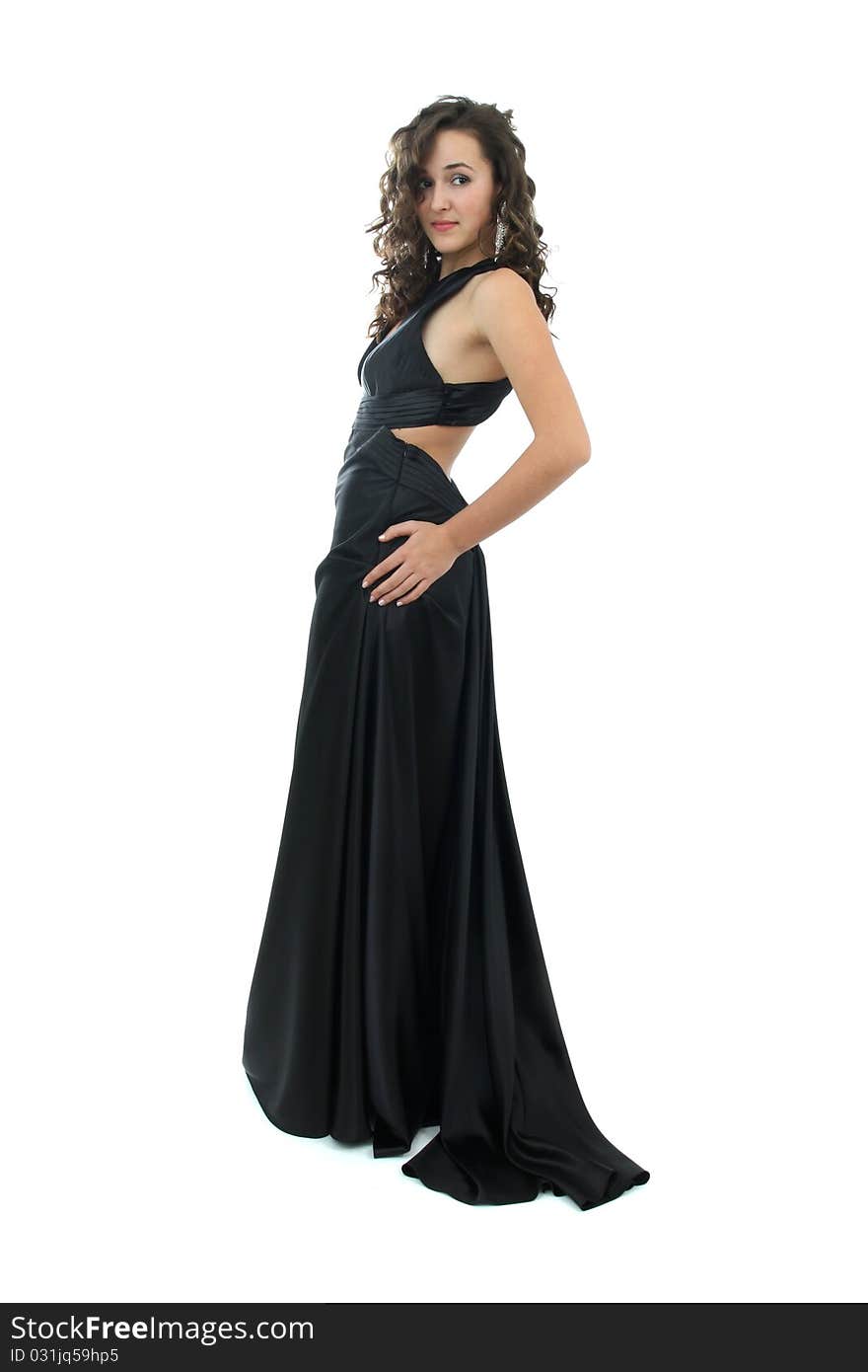 Attractive young woman in elegant black dress