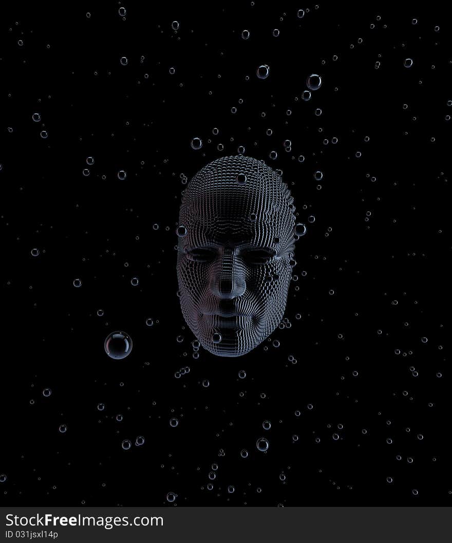 3d male head made form Spheres  on black background  Digitally created 3d illustration. 3d male head made form Spheres  on black background  Digitally created 3d illustration