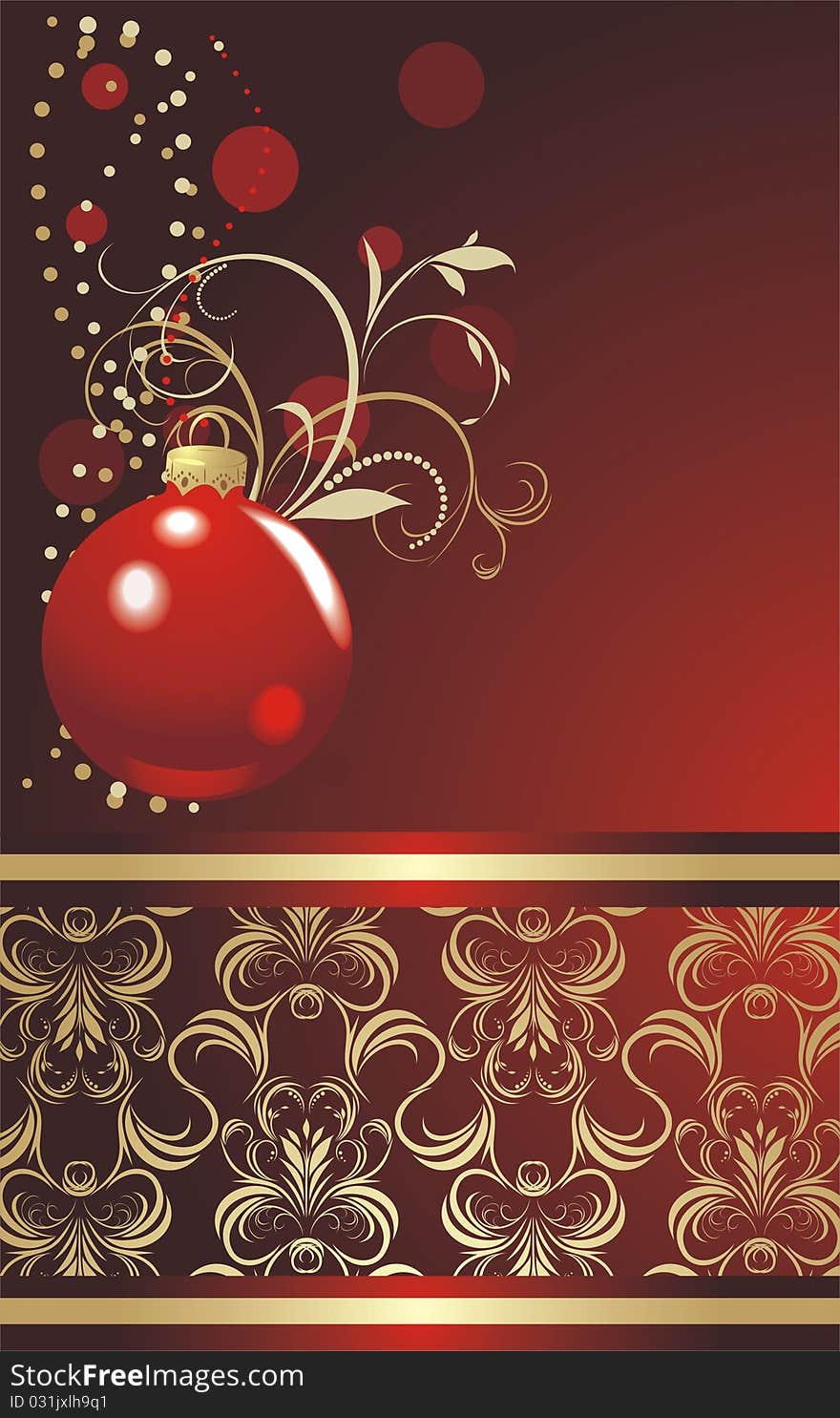 Red ball with Christmas tinsel. Background for wrapping. Illustration. Red ball with Christmas tinsel. Background for wrapping. Illustration