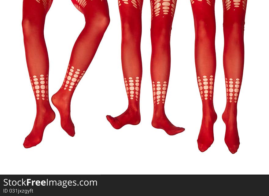 Studio photo of the female legs in colorful tights