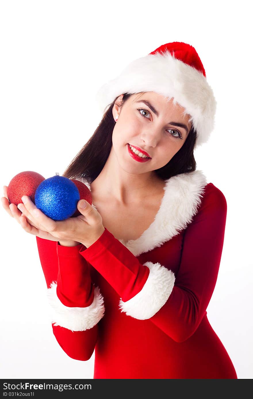 Santa Girl Holding A Christmas Ball