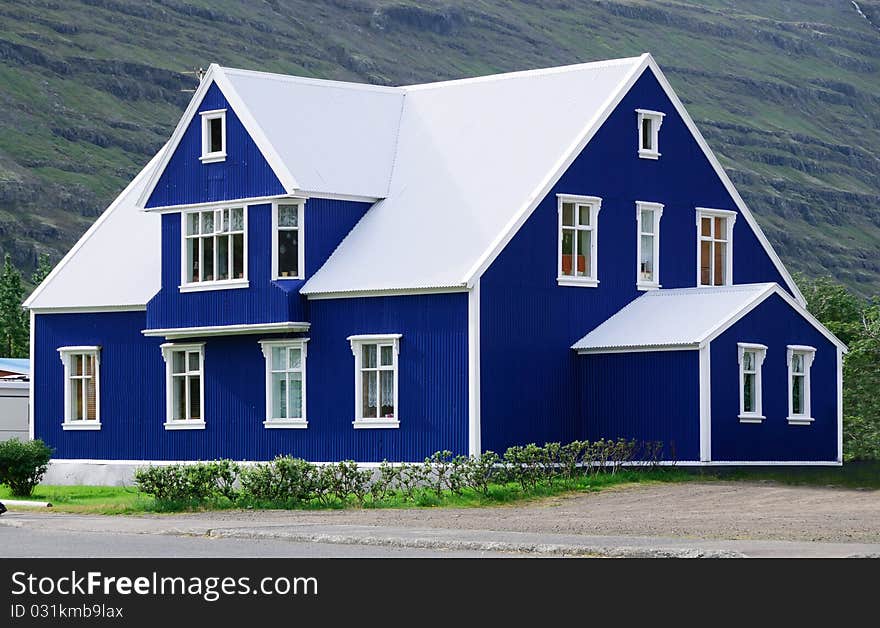 House of blue sheet in Iceland. House of blue sheet in Iceland