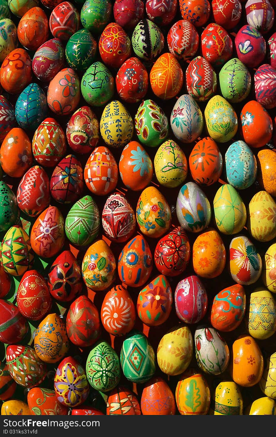 Large group of traditional colorful Easter eggs