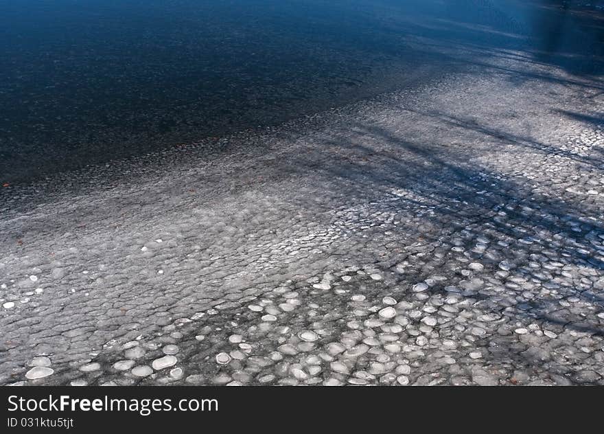 Block of ice on river