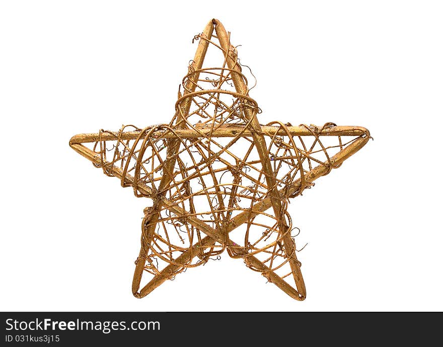 Golden christmas star on white background