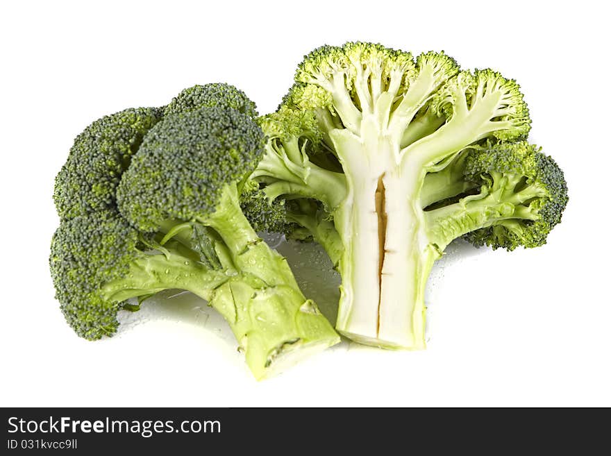 Green broccoli on white background