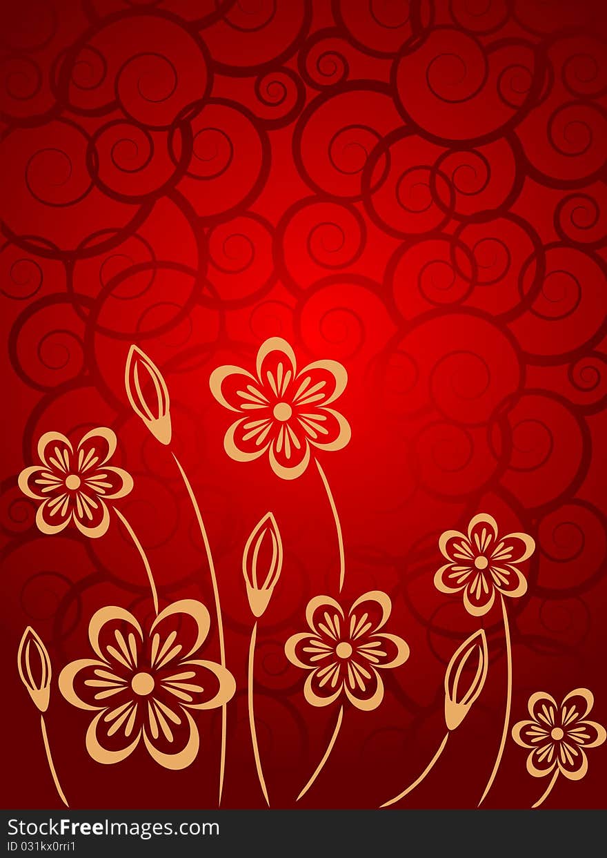 Golden and red floral background. Golden and red floral background