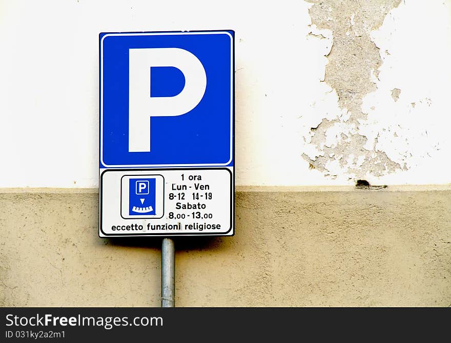 Road sign parking disc zone