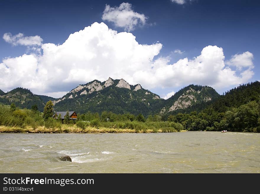 Beautiful view of mountains on the banks of the river