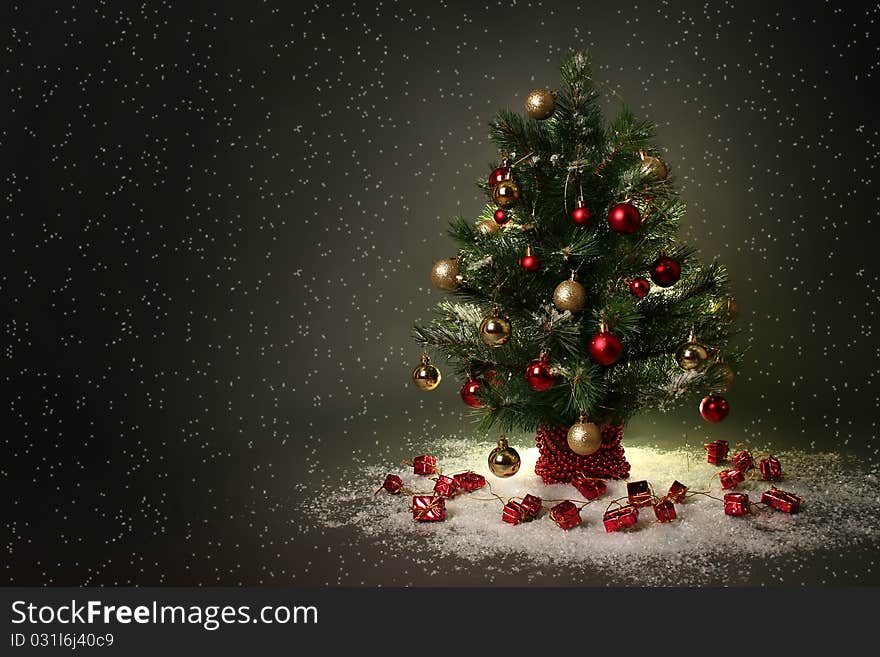 Beautiful christmas tree on dark dackground. Beautiful christmas tree on dark dackground