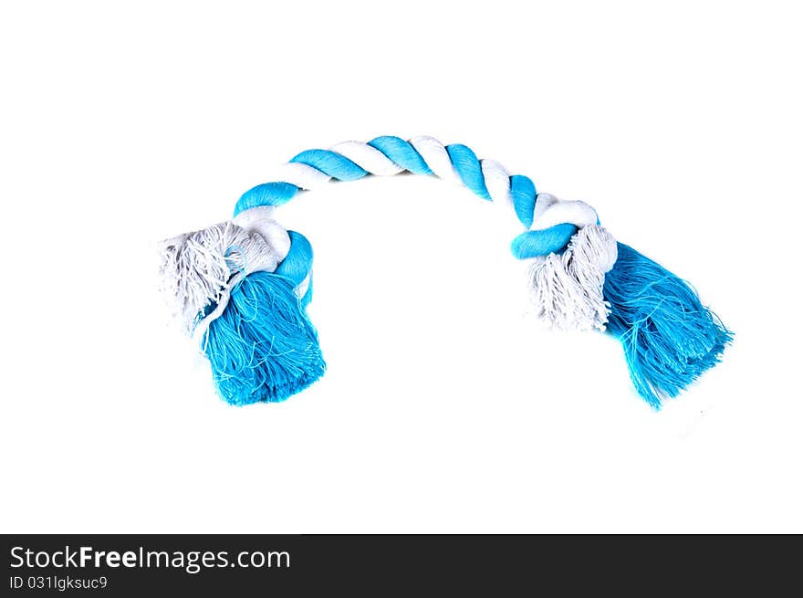 White and blue rope chew toy for dogs