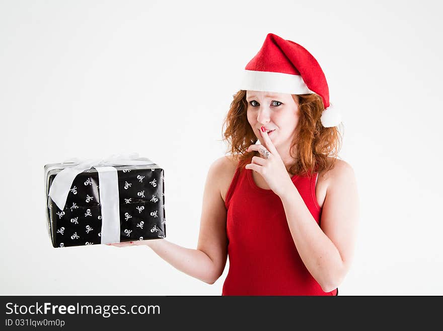 Beautiful red hair teen girl in santa costume. Beautiful red hair teen girl in santa costume