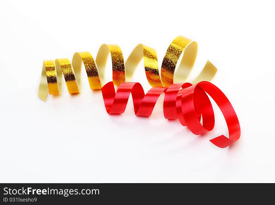 Red and gold satin ribbon isolated