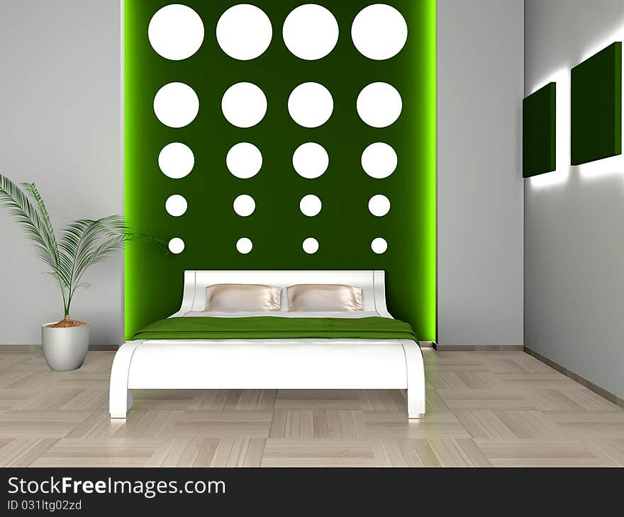 Modern interior of a bedroom room 3D