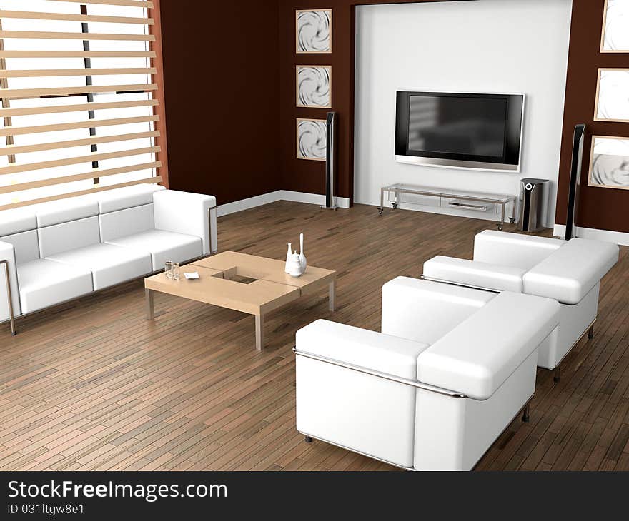 Modern interior of a living room  3D. Modern interior of a living room  3D