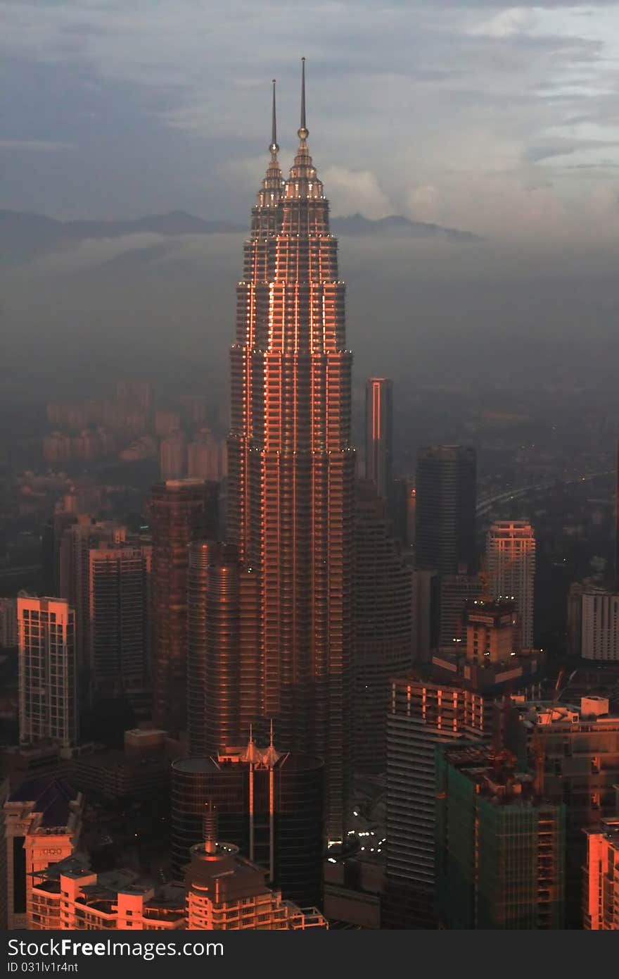 View on Petronas Twin Towers from Kuala-Lumpur Tower, Malaysia. View on Petronas Twin Towers from Kuala-Lumpur Tower, Malaysia