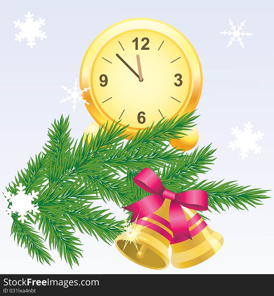 Christmas background with the clock.