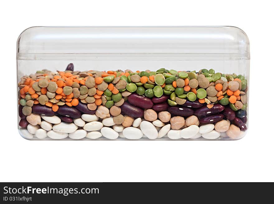 Box with dried beans on a white background. Box with dried beans on a white background.