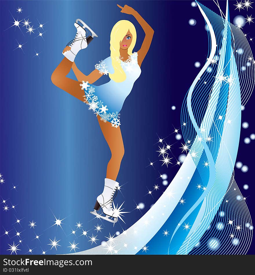 Vector beauty of skating on a blue background with stars. Vector beauty of skating on a blue background with stars.