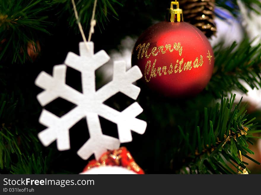 Christmas tree ornaments and detail decoration