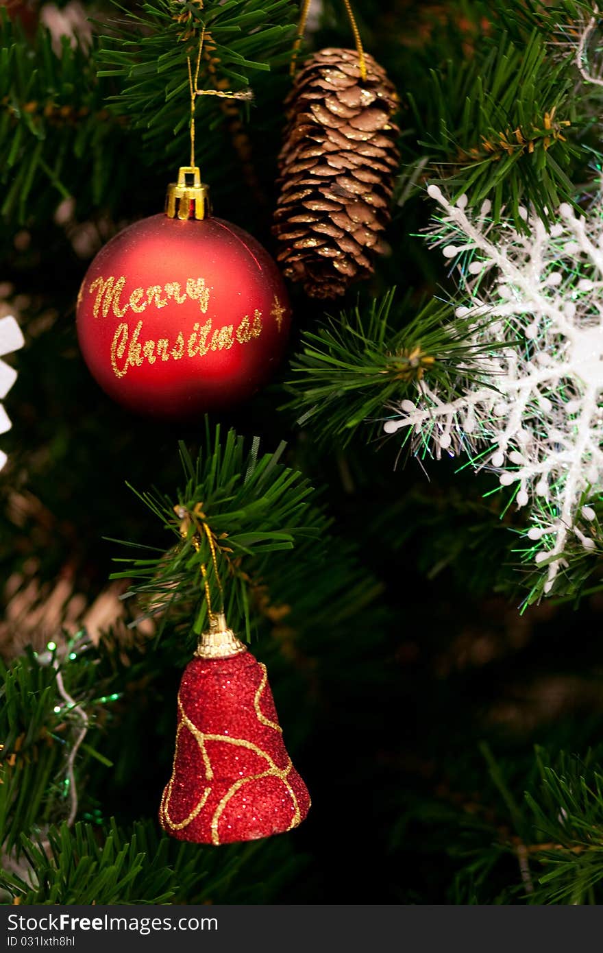 Christmas tree ornaments and detail decoration