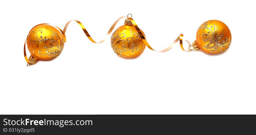 Christmas decoration yellow ball on white background